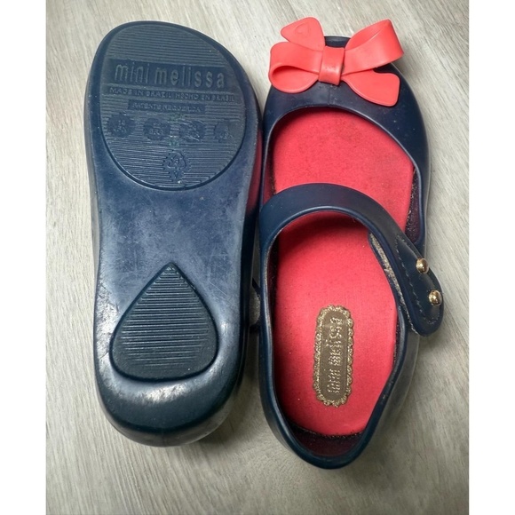Chic Mini Melissa Navy & Pink Bow Shoes – Size 8 - Picture 6 of 10